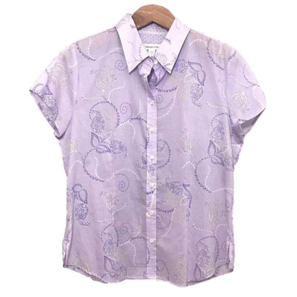 Coldwater Creek Sheer Purple Paisley Button Down L - Picture 1 of 13